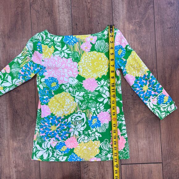 Lilly Pulitzer Juline Top in Hibiscus Stroll Size XS Pink & Green Cotton Blend - Picture 7 of 7